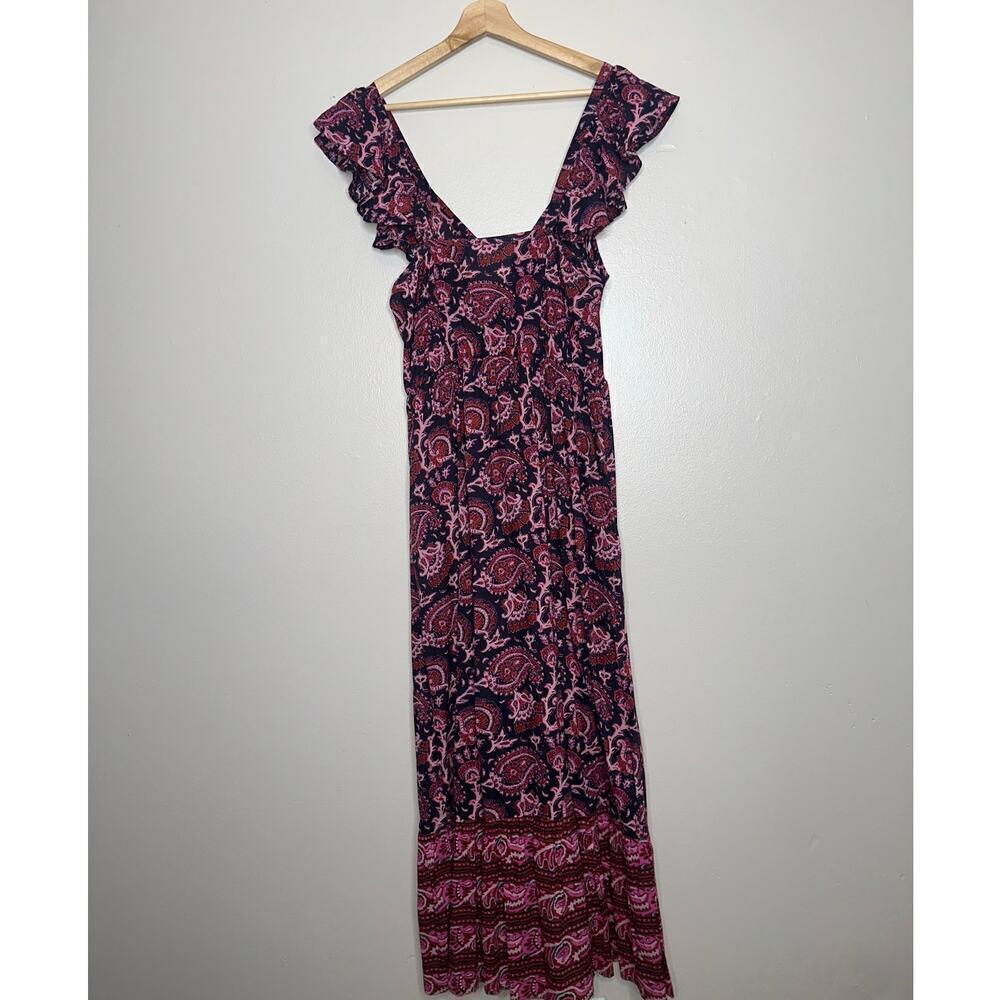 Figue Cosette A-Line Midi Dress Pink Purple Paisley Ruffle Sleeve Small - Picture 8 of 8